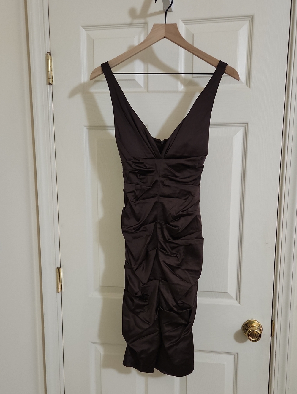 Sleeveless V-Neck Ruched Brown Dress